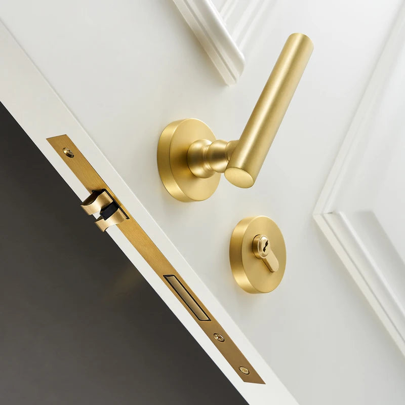 Dooroom Brass Door Lock Set Modern Nordic Interior Bedroom Bathroom Double Wood Door Lever Set Dummy Lock Handle DOOROOM