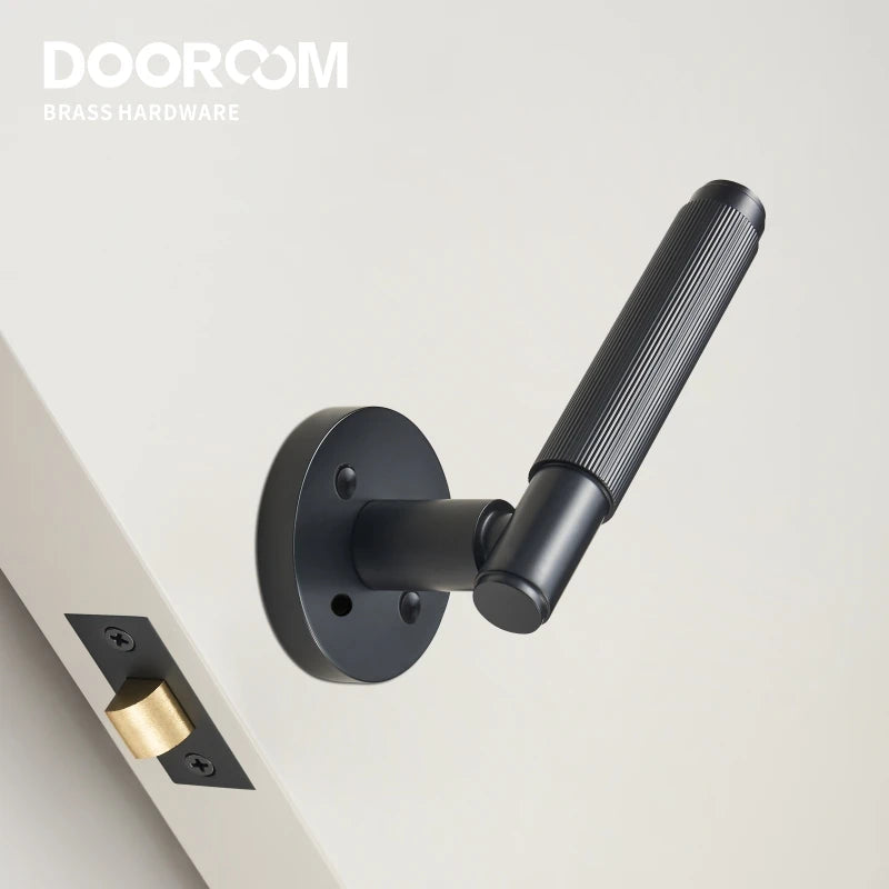 Dooroom US Standard for 2-1/8" Hole Brass Privacy Passage Lock Set Stripe Lever Round Panel  Interior Door Closet Dummy Handle DOOROOM