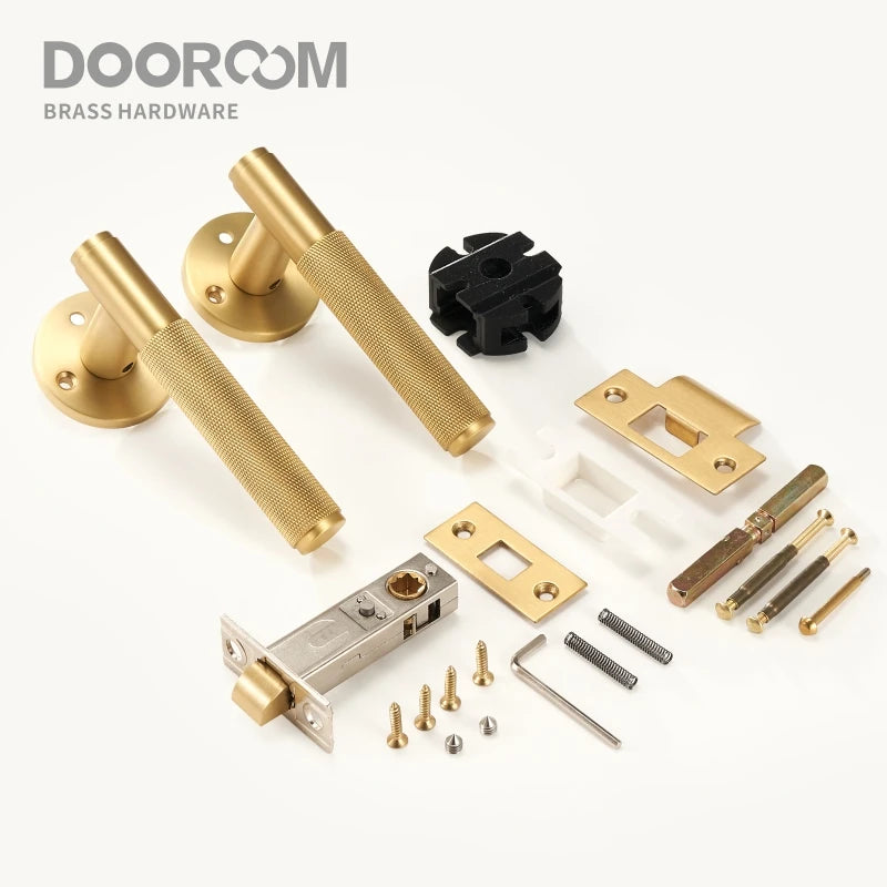 Dooroom Brass Door Lever Set Knurled Privacy Passage Dummy Thumbturn Lock Handle Set Knurled Hardware DOOROOM