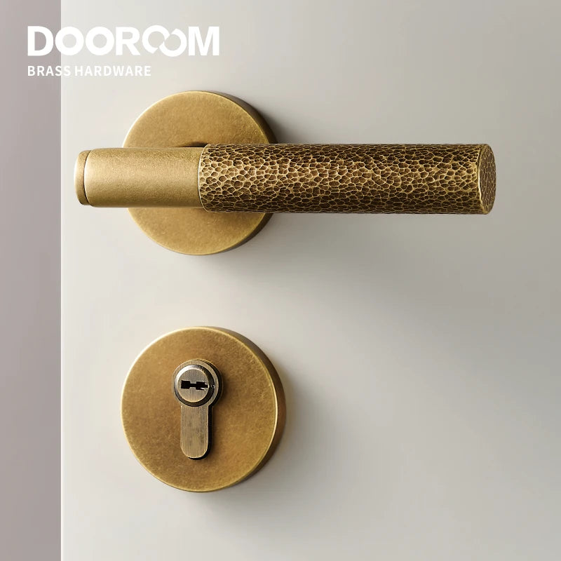 Dooroom Brass Door Lock Set Hammered Gold Yellow Bronze Interior Bedroom Bathroom Double Wood Door Lever Dummy Passage Privacy DOOROOM