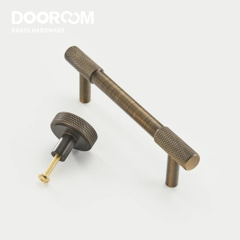 Dooroom Antique Brass Knurling Furniture Handles Long Round Modern Pulls Cupboard Wardrobe Dresser Shoe Box Drawer Cabinet Knobs DOOROOM