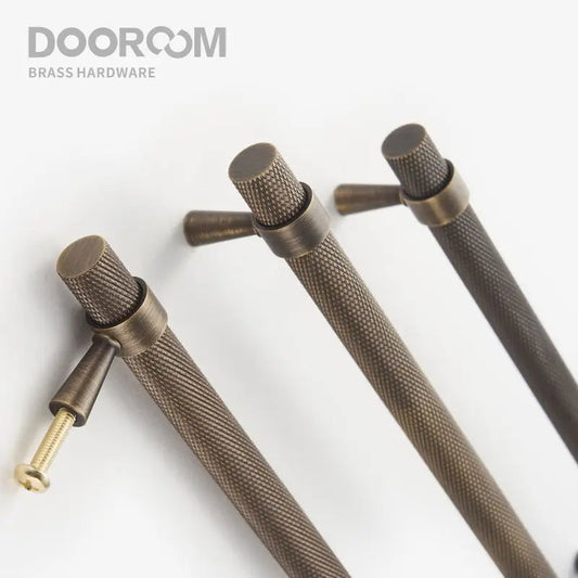 Dooroom Brass Knurled Furniture Handles Antique Brass Cupboard Wardrobe Dresser Shoe Box Drawer Cabinet T-bar Pulls DOOROOM