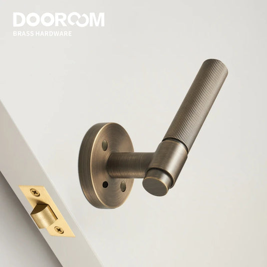 Dooroom US Standard for 2-1/8" Brass Privacy Passage Stripe Door Lock Set Gold Black Antique Bronze Optional Round Panel DOOROOM
