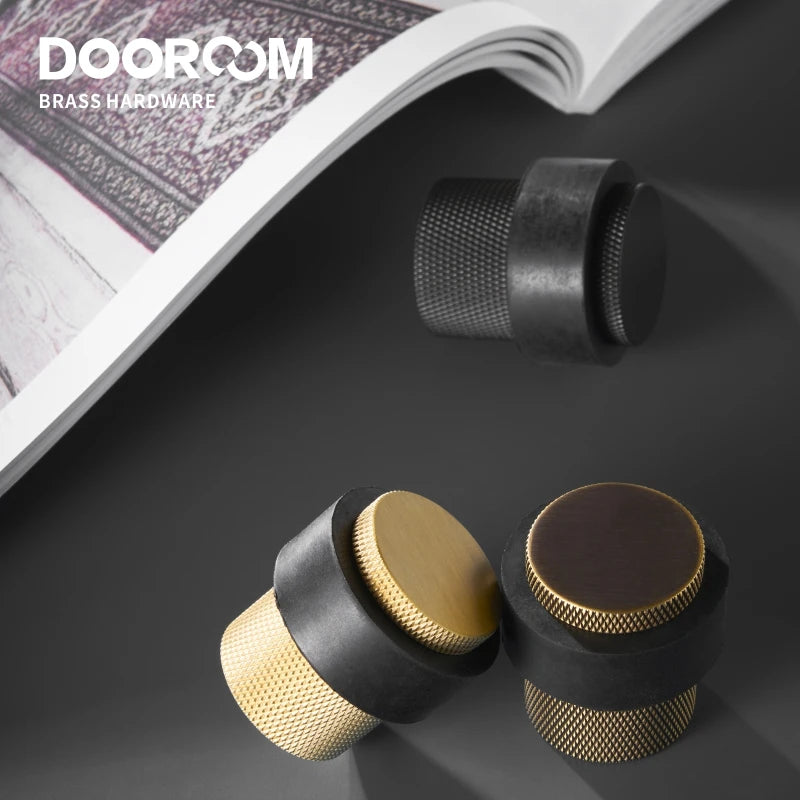 Dooroom Knurled Brass Rubber Door Stops Bathroom Door Stopper Heavy Duty Floor Mount Bumper Non-magnetic Door Holder Catch DOOROOM