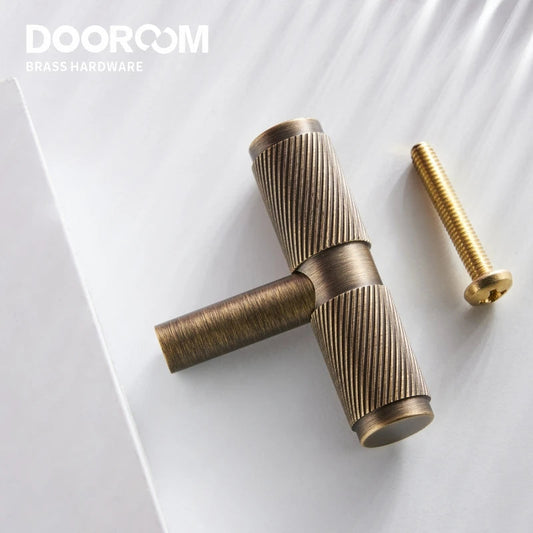 Dooroom Brass Swirl Stripe Furniture Handles T bar Long Pulls Cupboard Wardrobe Dresser Shoe Box Drawer Wine Bar Cabinet Knobs DOOROOM
