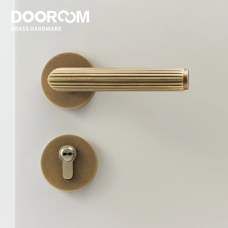 Dooroom Brass Door Lock Set Modern Stripe Matt Silver Interior Bedroom Bathroom Double Wood Door Lever Dummy Privacy Passage DOOROOM