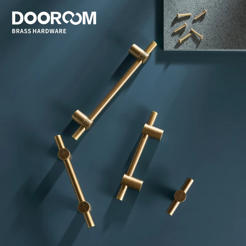 Dooroom Brass Furniture Handles Modern Yellow Bronze Cupboard Wardrobe Dresser Shoe Box Drawer Cabinet Knobs T-Bar DOOROOM