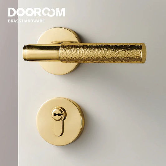 Dooroom Brass Door Lock Set Hammered Polished Brass Gold Yellow Bronze Interior Bedroom Bathroom Double Wood Door Lever DOOROOM