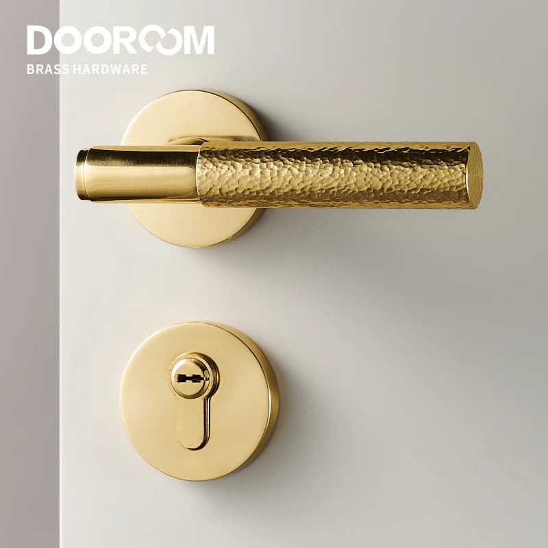 Dooroom Brass Door Lock Set Hammered Gold Yellow Bronze Interior Bedroom Bathroom Double Wood Door Lever Dummy Passage Privacy DOOROOM