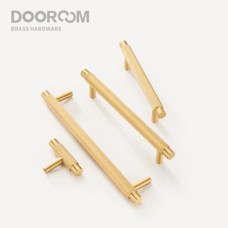 Dooroom Brass Furniture Handles Modern Knurled Antique Brass Cupboard Wardrobe Dresser Shoe Box Drawer Cabinet Knobs T-Bar DOOROOM