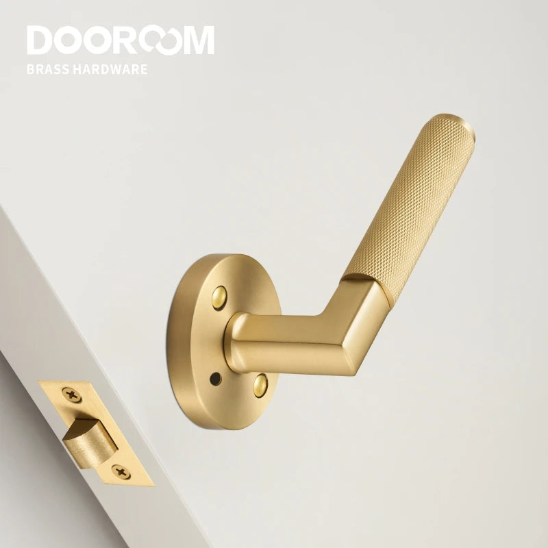 Dooroom US Standard For 2-1/8" Hole Brass Knurled Lever Privacy Door Lock Passage Set  Round Rose 65mm Dummy Closet Handle DOOROOM