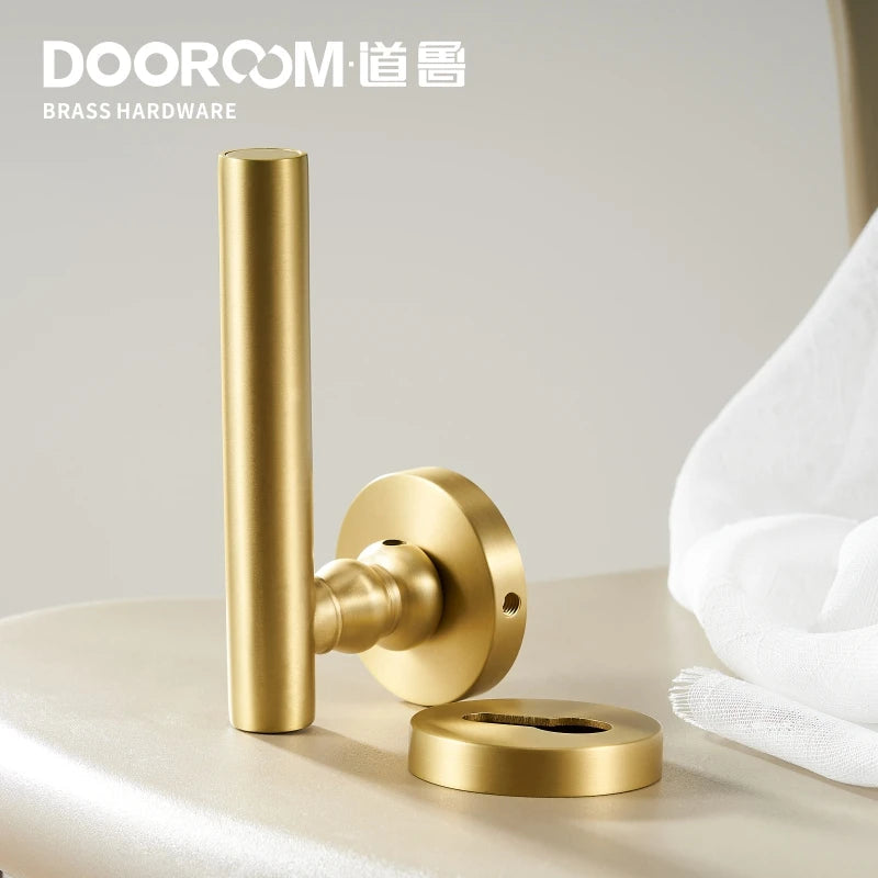 Dooroom Brass Door Lock Set Modern Nordic Interior Bedroom Bathroom Double Wood Door Lever Set Dummy Lock Handle DOOROOM