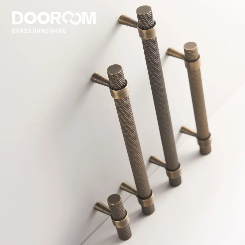 Dooroom Brass Knurled Furniture Handles Antique Brass Cupboard Wardrobe Dresser Shoe Box Drawer Cabinet T-bar Pulls DOOROOM