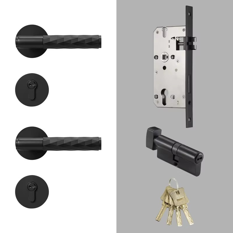 Dooroom Brass Hammered Door Lock Set Interior Bedroom Bathroom Double Wood Door Lever Set Dummy Privacy Passage Key Escutcheon DOOROOM