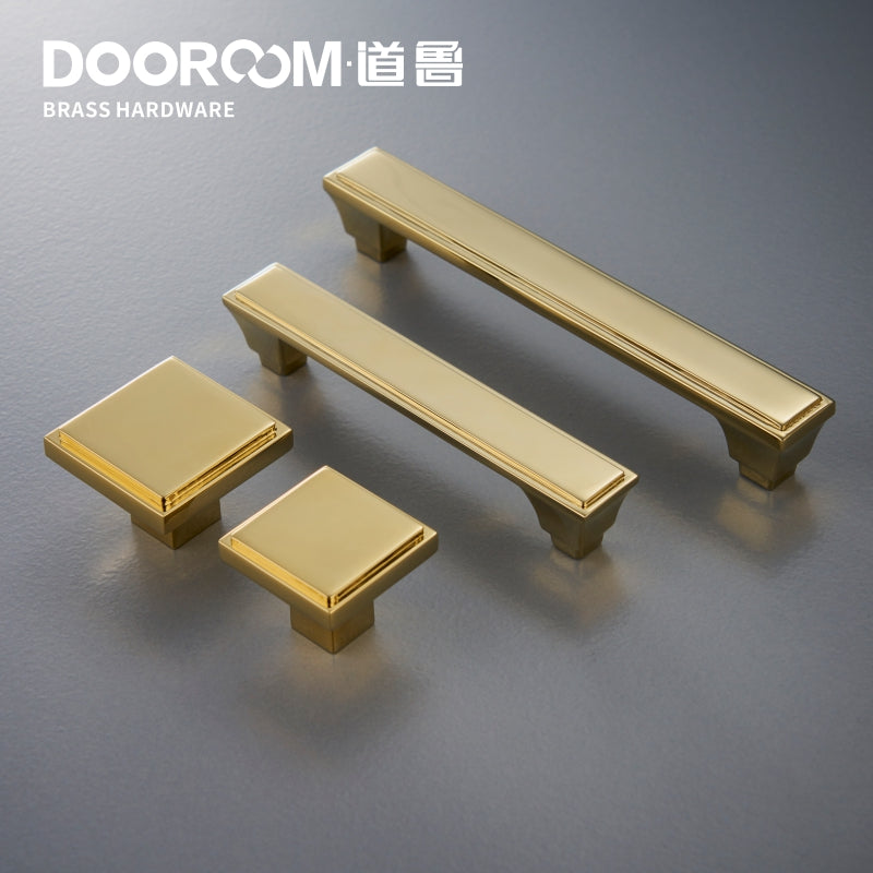 Dooroom Brass Furniture Handles Modern American Shiny Gold PVD Pulls Wardrobe Dresser Cupboard Cabinet Drawer Show Box Knobs DOOROOM
