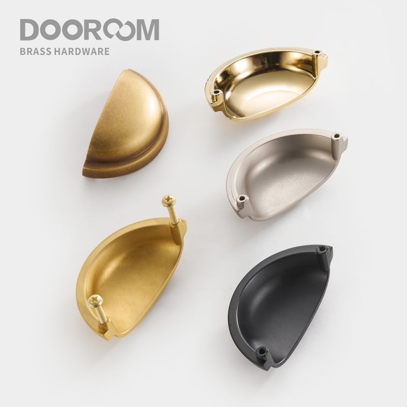 Dooroom Brass Furniture Handles Matt Brushed Nickel Yellow Bronze Cup Handle Cupboard Wardrobe Dresser Shoe Box Drawer Bin Pulls DOOROOM