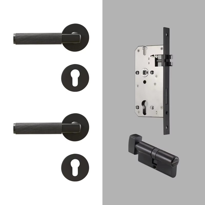Dooroom thumbturn Knurled Brass Door Lock Set Modern Interior Bedroom Bathroom Wood Door Lever Set Dummy Privacy Passage Lock DOOROOM