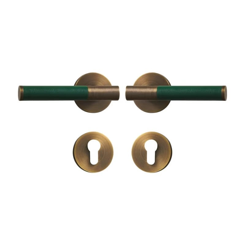 Dooroom Brass Leather Door Lock Set Modern Italian Style Interior Bedroom Bathroom Double Wood Door Lever Set Dummy Handle DOOROOM