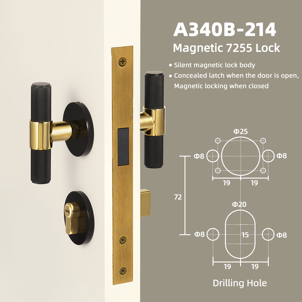 Dooroom Brass Door Lock Set Black Gold Knurled Hidden Door  Modern T-bar Bedroom Bathroom  Door Lever Dummy Privacy Passage DOOROOM