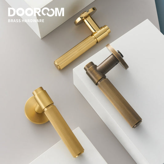 Dooroom Brass Door Lock Set Modern Stripe Shiny Gold Interior Bedroom Bathroom Double Wood Door Lever Dummy Privacy Passage DOOROOM