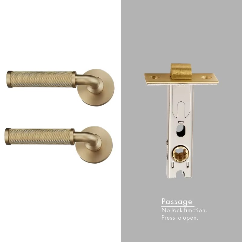 Dooroom Brass Knurled Door Lock Set Modern Interior Bedroom Bathroom Double Wood Door Lever Set Dummy Knob Privacy Passage Locks DOOROOM