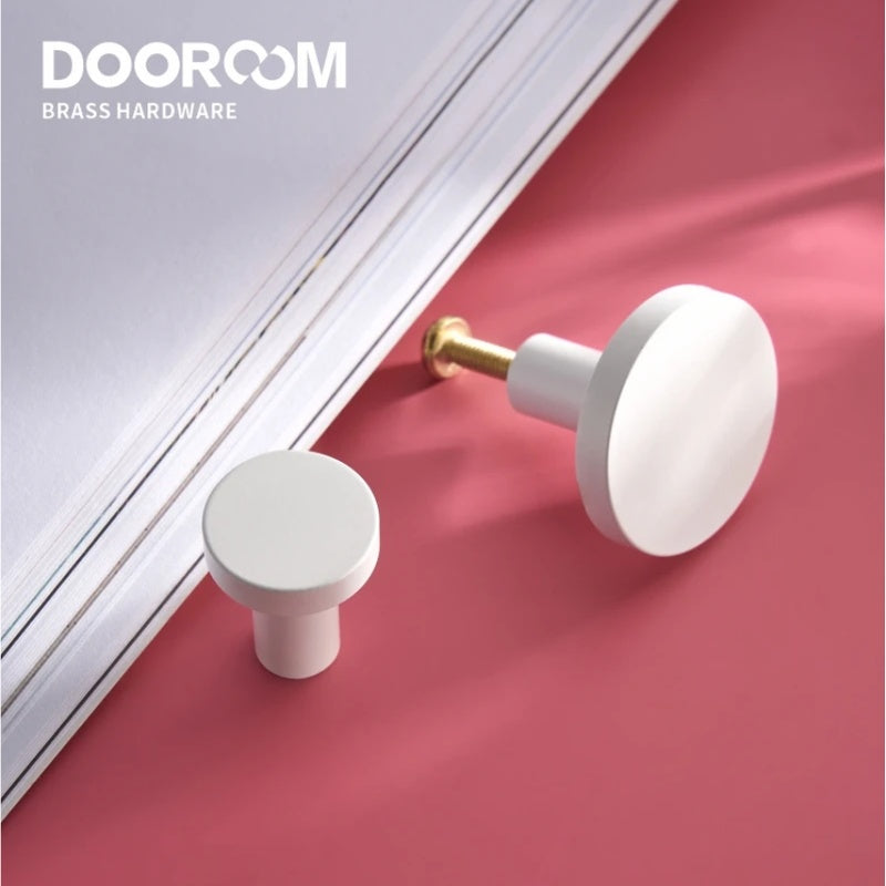 Dooroom Brass Matt White Round Cabinet Handles Wardrobe Drawer Knobs Kids' Room Indoor Kitchen Hallway Wall Clothes Hook DOOROOM