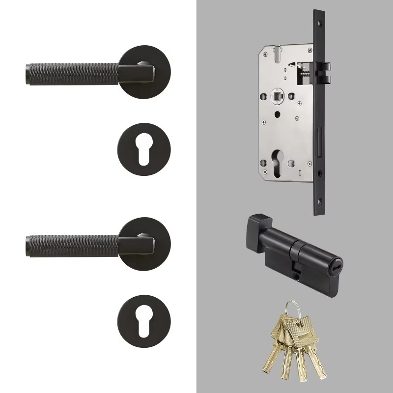 Dooroom thumbturn Knurled Brass Door Lock Set Modern Interior Bedroom Bathroom Wood Door Lever Set Dummy Privacy Passage Lock DOOROOM