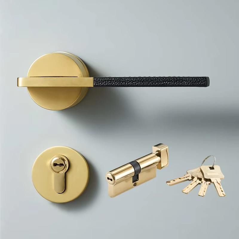 Dooroom Brass Leather Door Lock Set Black Brushed Nickel Bedroom Bathroom Double Wood Door Lever Set Dummy Privacy Passage DOOROOM