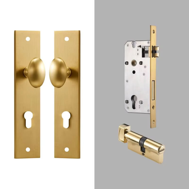 Dooroom Brass Door Lock Set Modern Egg Shaped Knob Long Plate Interior Bedroom Bathroom Double Wood Door Lever Set Dummy Handles DOOROOM