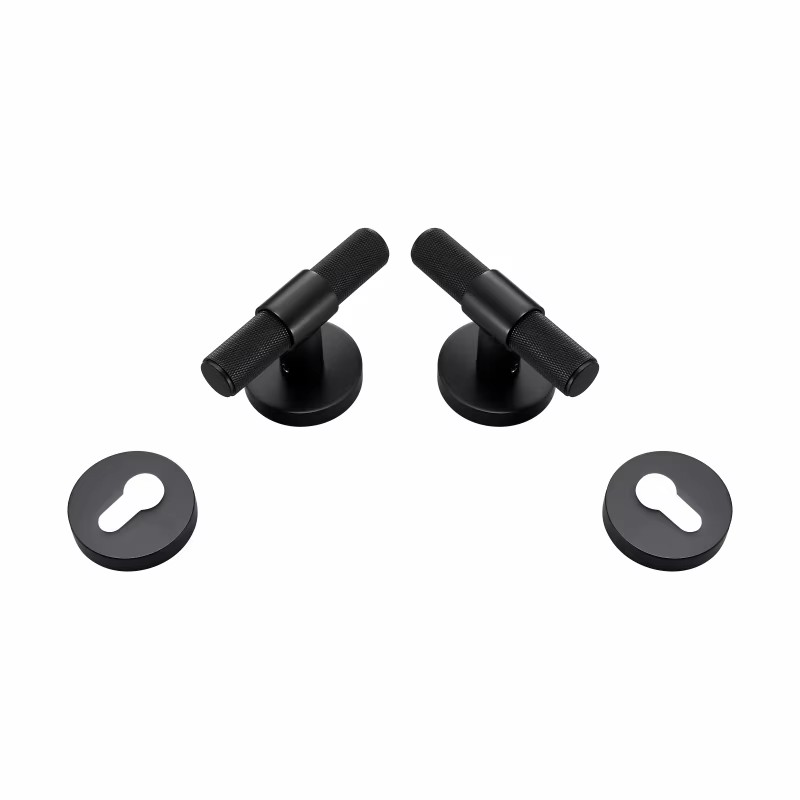 Dooroom Brass Door Lever Set Modern Knurled T-bar Interior Bedroom Bathroom Double Wood Door Lock Set Dummy Knob Hidden Door DOOROOM