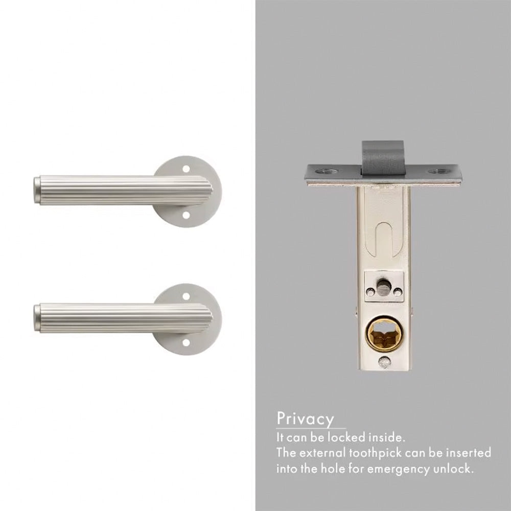 Dooroom Brass Door Lock Set Modern Stripe Matt Silver Interior Bedroom Bathroom Double Wood Door Lever Dummy Privacy Passage DOOROOM