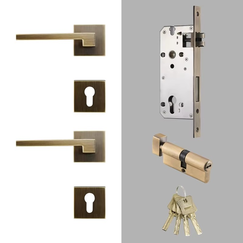 Dooroom Brass Door Lever American Nordic Modern Solid Wood Interior Door Lock Bedroom Split Mechanical Set Handle Black Square DOOROOM