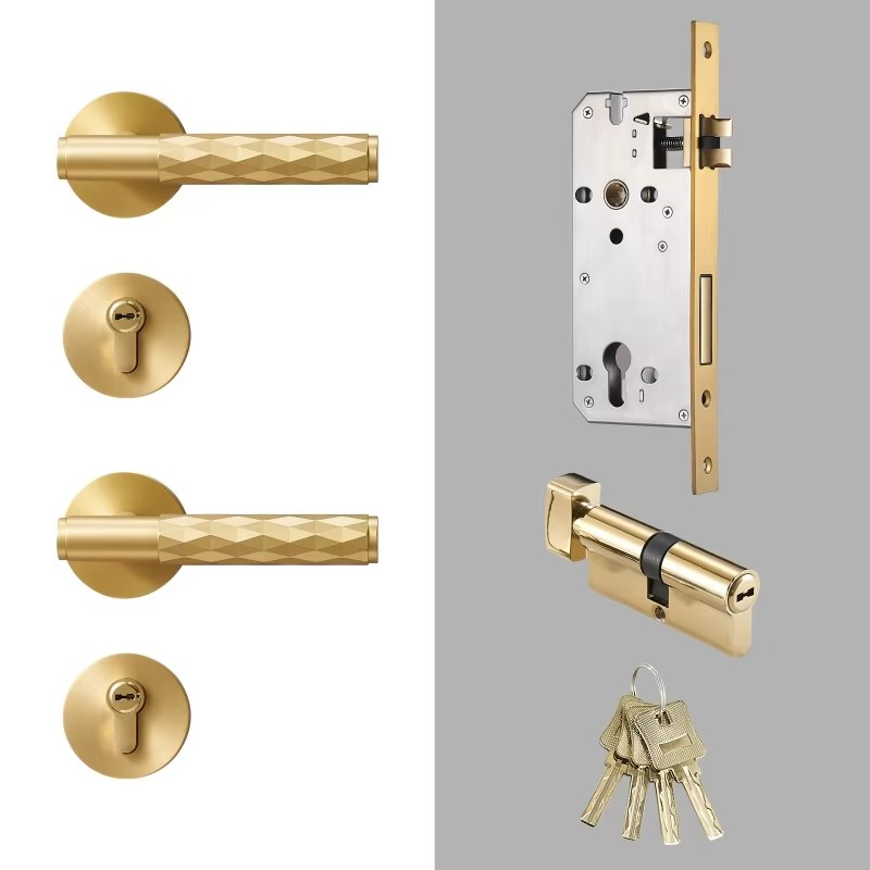 Dooroom Brass Hammered Door Lock Set Interior Bedroom Bathroom Double Wood Door Lever Set Dummy Privacy Passage Key Escutcheon DOOROOM