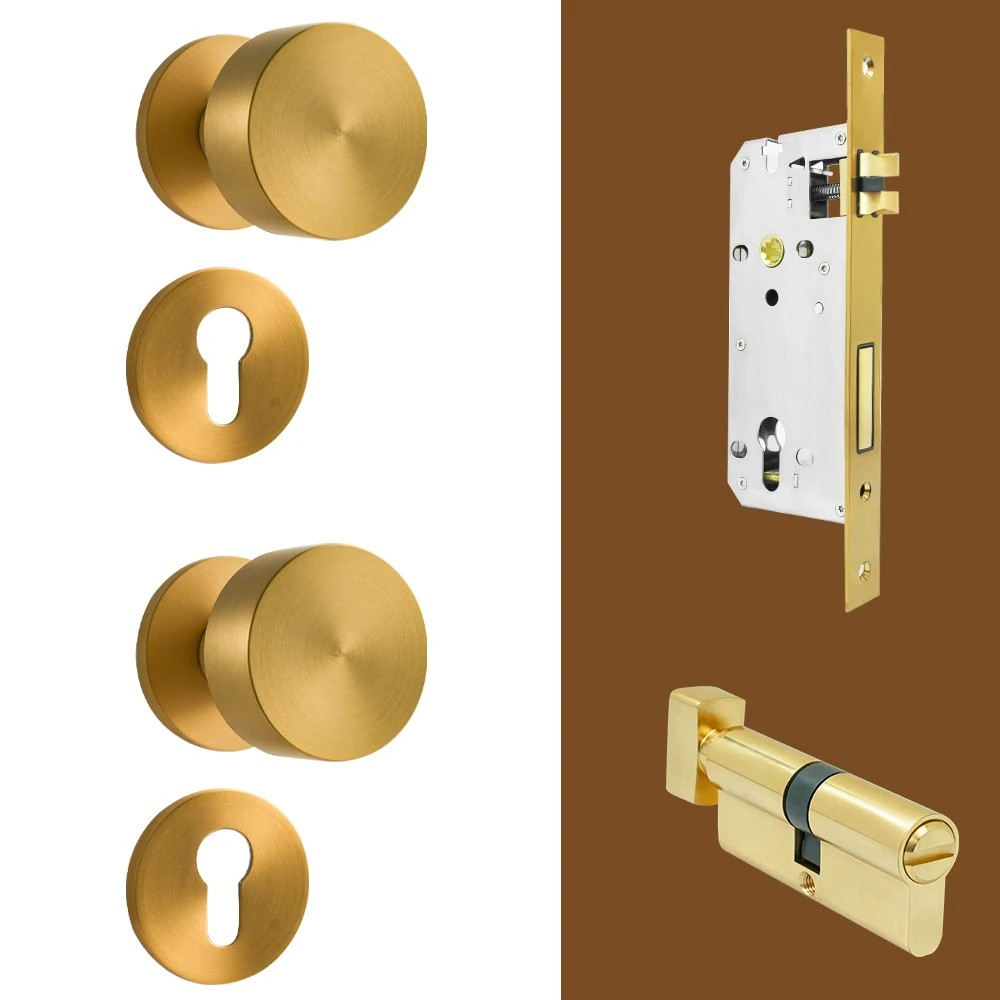 Dooroom Brass Door Lock Set Modern Brass Black Nickel Interior Bedroom Bathroom Double Wood Door Lever Set Dummy Handle Passage DOOROOM