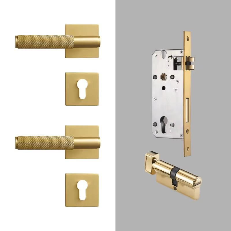 Dooroom Brass Door knurled handle Set Modern Interiror Bedroom Bathroom Door Lever Set Dummy Privacy Passage lock DOOROOM