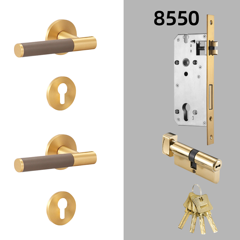 Dooroom Brass Leather Door Lock Set Modern Italian Interior Modern Bedroom Bathroom Double Wood Door Lever Set Dummy Handle DOOROOM