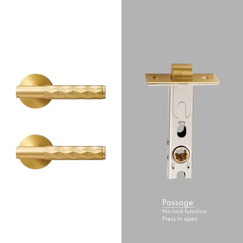 Dooroom Brass Hammered Door Lock Set Interior Bedroom Bathroom Double Wood Door Lever Set Dummy Privacy Passage Key Escutcheon DOOROOM