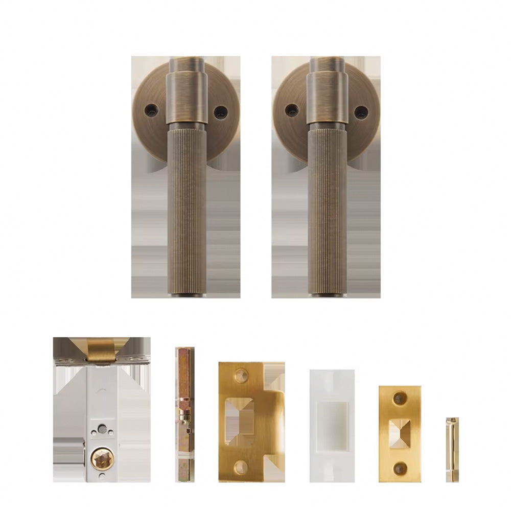 Dooroom US Standard for 2-1/8" Brass Privacy Passage Stripe Door Lock Set Gold Black Antique Bronze Optional Round Panel DOOROOM