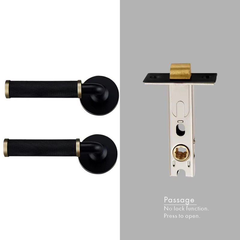 Dooroom Brass Knurled Door Lock Set Modern Interior Bedroom Bathroom Double Wood Door Lever Set Dummy Knob Privacy Passage Locks DOOROOM