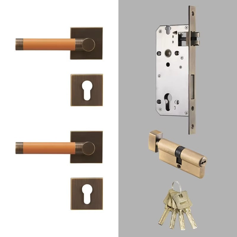 Dooroom Brass Door Lock Set Modern Replaceable Leather Interior Bedroom Bathroom Double Dummy Privacy Passage Door Lever Set DOOROOM