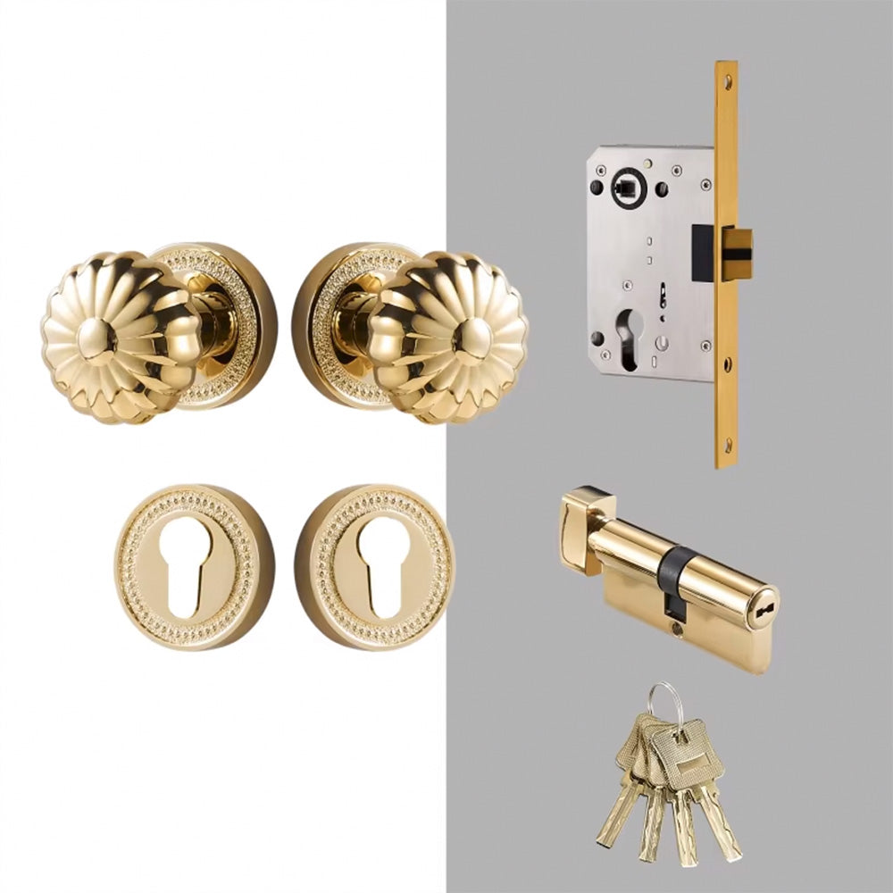 Dooroom Brass Door Lock Set  Magnetic Optional PVD Shiny Gold Interior Bedroom Bathroom Double Wood Door Lever Dummy DOOROOM