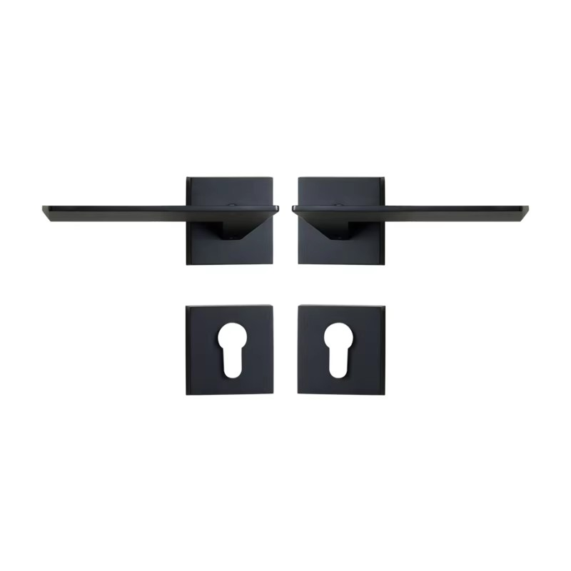 Dooroom Brass Door Lock Set Modern Black Interior Bedroom Bathroom Double Wood Door Lever Set Dummy Lock Handle DOOROOM