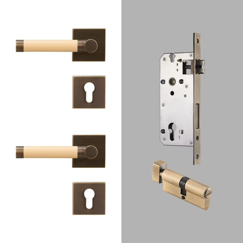 Dooroom Brass Door Lock Set Modern Replaceable Leather Interior Bedroom Bathroom Double Dummy Privacy Passage Door Lever Set DOOROOM
