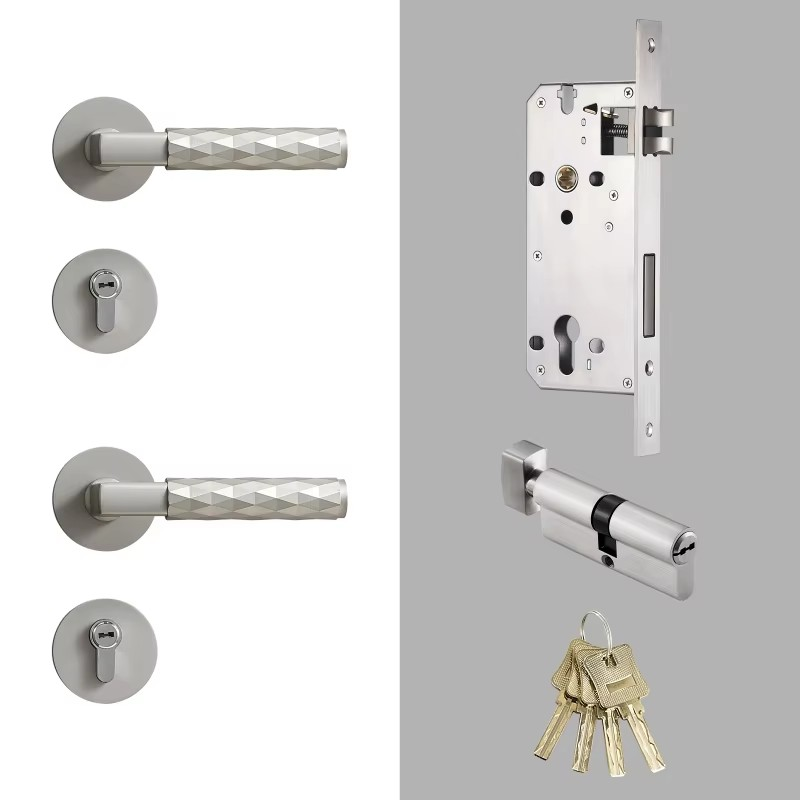 Dooroom Brass Door Lock Set Modern Black Nickel Hammered Interior Bedroom Bathroom Double Wood Door Lever Dummy Privacy Passage DOOROOM