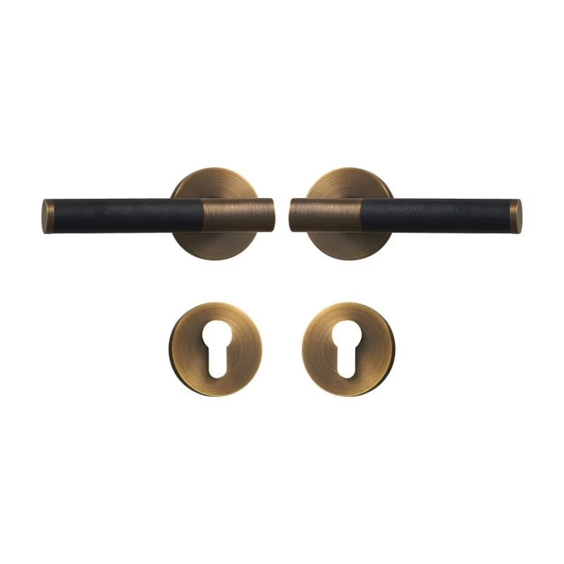 Dooroom Brass Leather Door Lock Set Modern Italian Style Interior Bedroom Bathroom Double Wood Door Lever Set Dummy Handle DOOROOM