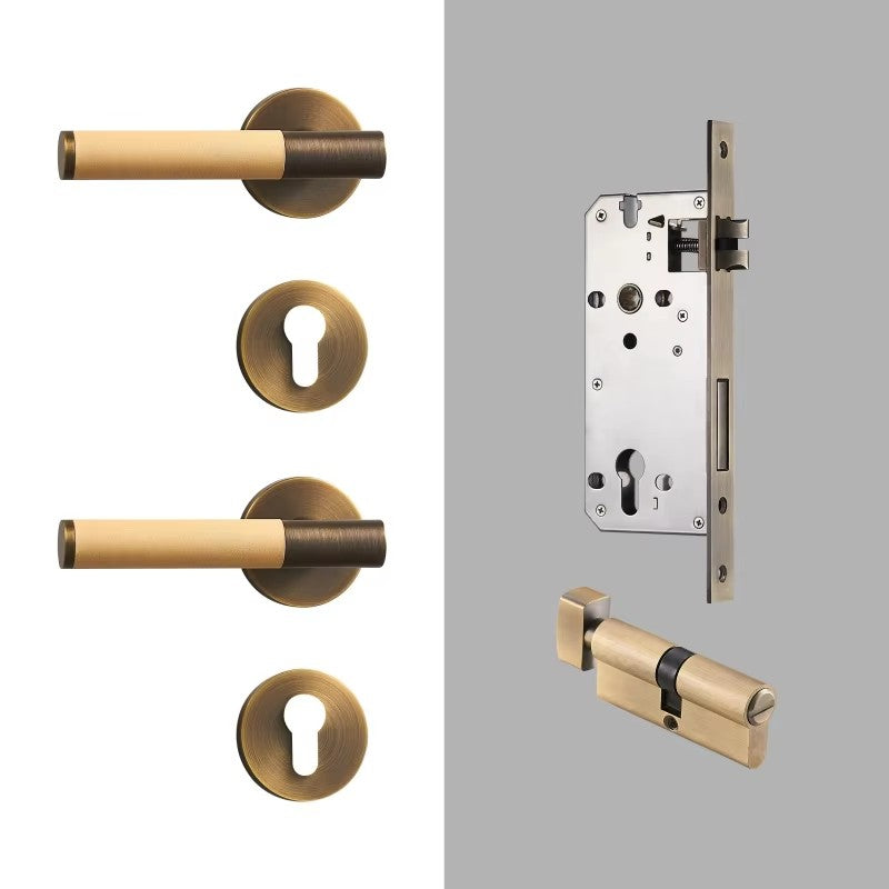 Dooroom Brass Leather Door Lock Set Modern Italian Style Interior Bedroom Bathroom Double Wood Door Lever Set Dummy Handle DOOROOM