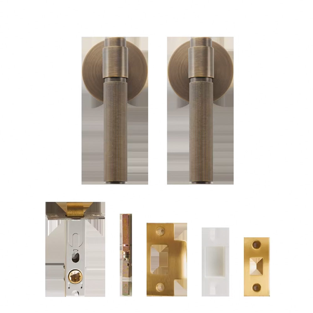 Dooroom US Standard for 2-1/8" Brass Privacy Passage Stripe Door Lock Set Gold Black Antique Bronze Optional Round Panel DOOROOM