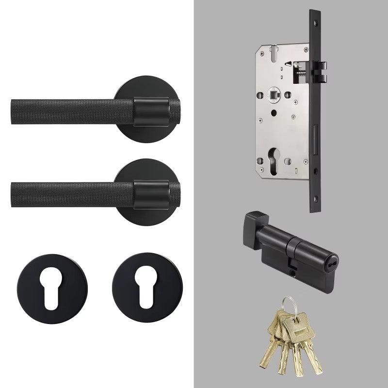 Dooroom Brass Knurled Door Lock Set Black Gold Interior Bedroom Bathroom Double Wood Door Lever Set Dummy Privacy DOOROOM
