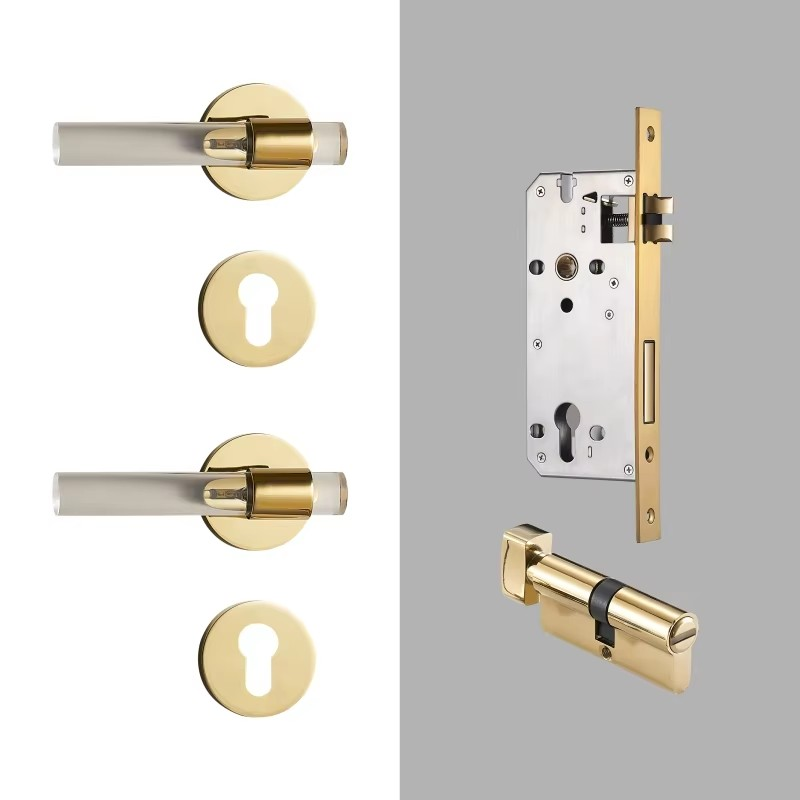 Dooroom Brass Acrylic Door Lock Set Modern Interior Bedroom Bathroom Double Wood Door Lever Set Dummy Privacy Passage Lock Set DOOROOM