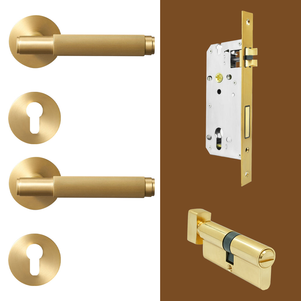 Dooroom Brass Stripe Door Lock Set Modern Grey Interior Bedroom Bathroom Double Wood Lever Dummy Handle Knob Linear DOOROOM